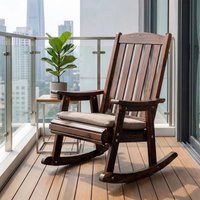 Solid Wood Rocking Chair Weather-Resistant Patio Recliner for Adults, Indoor-Outdoor Lounge Seating for Garden, Porch, Balcony