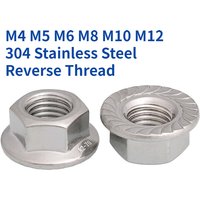 M4 M5 M6 M8 M10 M12 304 Stainless Steel Reverse Thread Hex Hexagon Flange Nut Left Hand Nuts Serrated Spinlock Insert Lock Nut