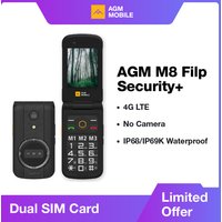 AGM M8 Security Rugged Flip Phone Senior Safe No Cam/Bluetooth WaterProof 2.8” QVGA 4G SOS Button 1500mAh Battery FM Radio
