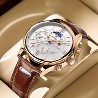 2026 LIGE Watches Mens Top Brand Luxury Clock Casual Leathe 24Hour Moon Phase Men Watch Sports Waterproof Quartz Chronograph+Box
