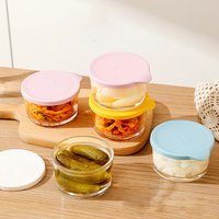 Glass Microwave Safe Round Food Storage Container High Borosilicate Pickle Sealed Jar Refrigerator Fruit Vegetable Storage Jar