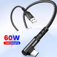 60W USB to Type C elbow cable data cable fast charging cable for iphone 15/16/17 Samsung charging cable