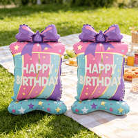 2 sets of oversized 89cm purple bow birthday gift box aluminum foil balloons, birthday party, wedding decoration