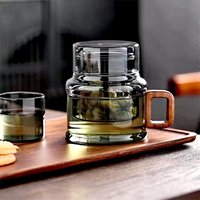 400ml Reusable Heat Resistant Glass Tea Cup with Infuser Filter and Wooden Handle Office Tea Separation Mug Flower Tea Mugs