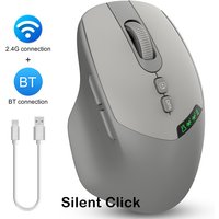 Noiseless Dual Mode Wireless Mouse Bluetooth 2.4G, Silent Click, DPI Adjustable, 500mA Battery, Display for PC Laptop Mac