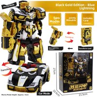 Super Bright Gold Black Edition Metal Cardbot Transforming Car Robot for Boys Lightning Blue Light King Battle Model