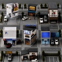 1/64 Diorama Garage Scene Model with LED Lighting Parking Lot Scene Model City Street Building Scene for Model Car Display