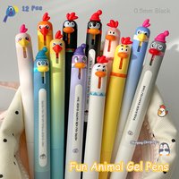 12-Piece Cute Animal Gel Pen Set 0.5mm Fun Penguin Chicken Parrot Quick-Dry Gel Pen Creative Stylish Simple Black Gel Pen
