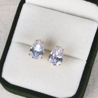 Delicate Water Drop Shaped Stud Earrings Luxury Silver Color Crystal CZ Ear Earrings for Women Fashion Versatile Jewelry