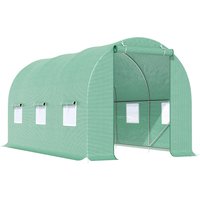 sk4.5m x 2m x 2m Polytunnel Greenhouse Walk In Green House Garden Plant Growing House with Roll-up Door and 6 Mesh Windows, Greena