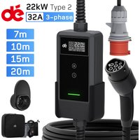 dé 22kW Mobile Wallbox mit App-Fernsteuerung, EV-Ladegerät 32A 3-Phasen Schnellladung für Zuhause, LCD-Bildschirm, 7m 10m 15m 20m 25m Optionen