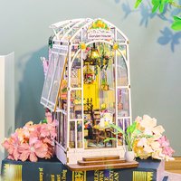 Wooden Flower Garden Doll House DIY Garden House Book Nook Shelf Insert 3D Puzzle Assembly Building Bookshelf With LED Lights