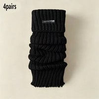 4-pairs pack Women's Black Knit Leg Warmers with Metal , Comfortable Sweat-Absorbent Breathable Casual Preppy Ins Trendy Socks