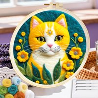 CHENISTORY Cat Wool Painting Wall Art Picture Embroidery Needles Animal Felt Needle Kit For Beginners Home Decor Gift Hobby Kits