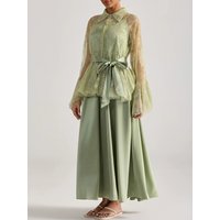 2026 Spring Women's Sexy Hollow Lace Loose Multi layered Hem Collar Horn Sleeve Shirt Two Piece Set+Strap Dress Fashion Set