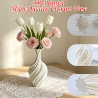 Elegant white 3D printed vase, 9.8-inch silk-finish luxury vase, sculptural twisted design - perfect for flower arranging.
