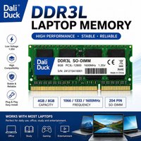 DaliDuck DDR3L SODIMM Laptop RAM Memory 4GB/8GB Clock Speed 1066MHz/1333MHz/1600MHz PC3L 10600S/12800S 204Pin 1.35V for Notebook