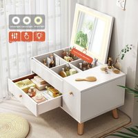 Window Seat Vanity Table Modern LED Makeup Mirror Storage Drawers Compact Small Bedroom Smart Design Bedroom Furniture Dresser