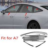 FIT For Audi A7 S7 2012-2018 2019-2024 Stainless black Exterior Window Molding Strip Sill side Cover Trim 10PCS Chrome delete