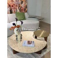 White Faux Marble C Shaped Side Coffee Table