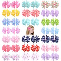 20pcs/set 3.15'' Printed Sun Flower Hair Bows with Clip for Baby Girls Cute Grosgrain Ribbon Boutique Barrettes Hair Accessories