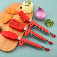 Household Food Tong Set with Bracket Spatula Silicone Baking Bread Clip Food Clip Non-Slip Pan Barbecue Clip Kitchen Accessories