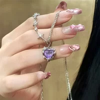 Y2k Heart Star Pendant Necklace Women's Fashion Cool Silver Color Chain Necklace Rhinestone Clavicle Chain Daily Jewlery Gifts
