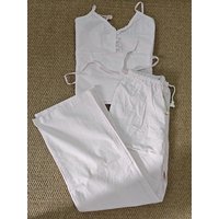 Striped Vest Pants 2 Pieces Set Woman Button Lace-up Lace Trim Tank Top Drawstring Straight Long Pant Cotton Sweet Cute Sets Y2k