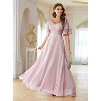 Mgiacy V-neck half sleeve chiffon extra long lace patchwork elegant dress Evening gown Ball dress Party dress Bridesmaid dress