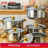 5-Piece Golden Stainless Steel Cookware Set - Durable, Multi-Purpose, Easy to Clean, Compatible with All Stoves, Non-Stick,