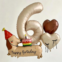 Happy Birthday Sausage Dog Balloon Set Heart Shape Balloon Caramel Number for Birthday Party Anniversaries Decoration Gifts