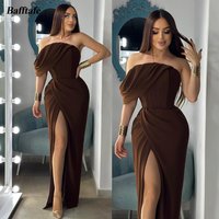 Bafftafe Brown Crepe Mermaid Customized Prom Dresses Slit Side Saudi Arabic Special Occasion Evening Party Bridesmaid Dress 2026