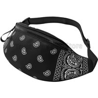 Colorful Paisley Black Bandanna Border Scarf White Fanny Pack Unisex Waist Pack Bag with Belt Adjustable Crossbody Shoulder Bag