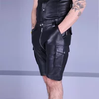 Men's Black Matte Leather Double Zipper Head Short With Pocket Male Faux PU Casual Entertainment Cargo Shorts Summer New Custom