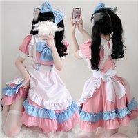 Adorable Pink Blue Maid Cosplay Alice Lolita Outfit Set Cute Skirt And Top Dress up Clothes for Girls Kids Party Halloween