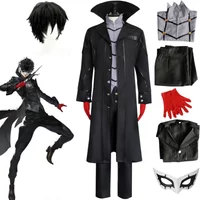 Anime Joker Cosplay Game P5 Rain Palace Lotus Cosplay Full Set of Clothing Wigs Glove Mask Black Overcoat Uniform