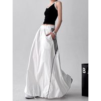 White Workwear Skirt Women's Summer Thin Quick Dry American Retro High Waist A-Line Long Lantern Skirt Loose Fit Pure Color