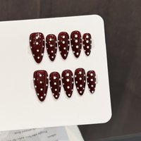 10pcs Handmade Press on Nails Retro Brown Almond Dot Print Design False Nails For Girl Wearable Sweet Cool Glossy Fake Nail Tips