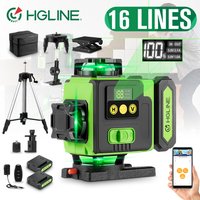 HGLINE 16 Linii Laserowy Poziomica 4D Sterowana Aplikacją, Zdalne Sterowanie, Akumulatorowa, Samopoziomująca, 360° Zielona Linia, Poziomowanie, Duża Bateria Litowo-jonowa 6000mAh