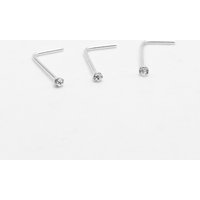 20pcs/lot 1mm Clear Crystal Nose Rings Studs 925Sterling Silver 24G L Shape Nose Nostrial Piercing Nez for Women