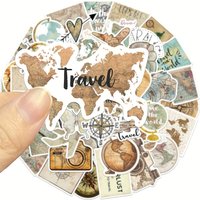 50pcs Retro Travel Map Art Graffiti Stickers for Scrapbooking Laptop Luggag Phone Case DIY Gift Collection Retro Travel Poster