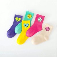 5 Pairs of New Four-Season Children's Socks with Smiley Face Expressions for Boys and Girls, Mid-Calf and High-Calf Socks