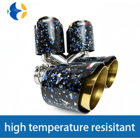 AK Logo Blue Foil Forged Carbon Fiber + Gold Stainless Steel Car Dual Exhaust Tip Double End Pipe Modification Muffler