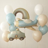 17pcs Cartoon Matte Rainbow Plane Car Foil Balloons Birthday Baptism Party Decorations Kids Girl Boy Baby Shower Party Supplies