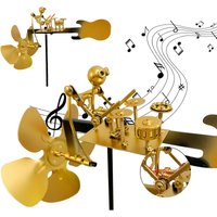 Handmade Metal Drummer Windmill, Rock Art Sculptures, Wind-Powered Kinetic Figurines, Wind Spinners for Garden