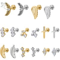 ZS 1PC 16G 316L Stainless Steel Lip Labret Piercing Crystal Lip Ring Mouth Tragus Love Wings Helix Earrings Cartilage Earrings