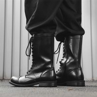 mens casual stage nightclub high knight boots lace-up natural leather shoes black trendy cowboy boot cool long motorcycle botas