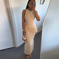 Elegant Tassel Sets For Women Solid O-neck Sleeveless Vest Straight Skirt Suit 2024 Summer New Chic Female Casual Set Streetwear