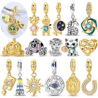 New 925 Sterling Silver Original Charms Pendant Beads Fit Bracelet DIY Golden Pumpkin Carriage Girl Boy Charm Women Jewelry Gift