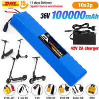 10S3P 36V 100Ah 18650 Wiederaufladbare Lithiumbatterie 1000W Leistung für Modifiziertes Fahrrad, Roller, Elektrofahrzeug BMS + 42V Ladegerät